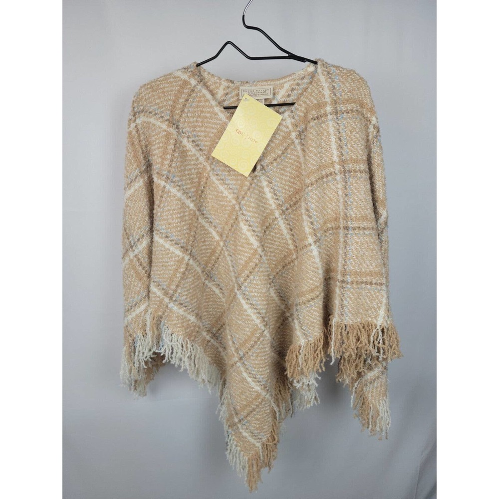 QVC Ireland Boyne Valley Weavers WOOL ALPACA Fringe Plaid Poncho OS